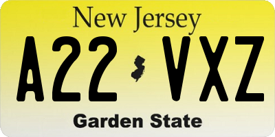 NJ license plate A22VXZ