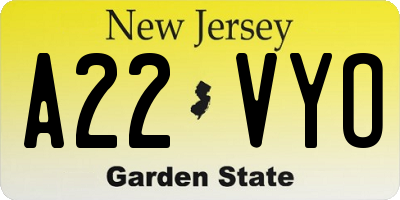 NJ license plate A22VYO