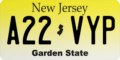 NJ license plate A22VYP