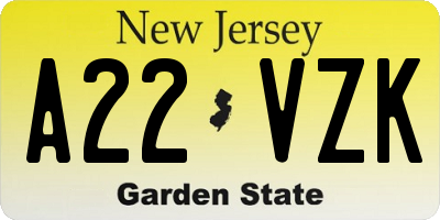 NJ license plate A22VZK