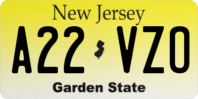NJ license plate A22VZO