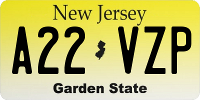 NJ license plate A22VZP