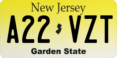 NJ license plate A22VZT