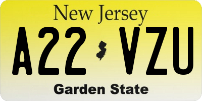 NJ license plate A22VZU