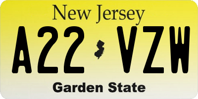 NJ license plate A22VZW