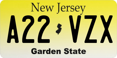 NJ license plate A22VZX