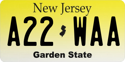 NJ license plate A22WAA