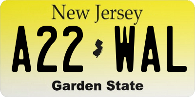 NJ license plate A22WAL