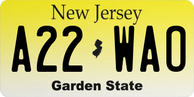 NJ license plate A22WAO