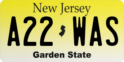 NJ license plate A22WAS