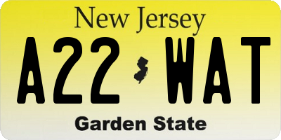 NJ license plate A22WAT