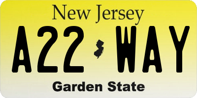 NJ license plate A22WAY