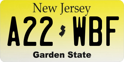 NJ license plate A22WBF