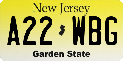 NJ license plate A22WBG