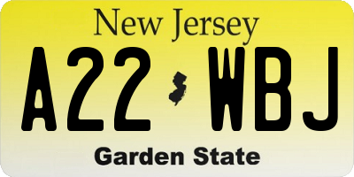 NJ license plate A22WBJ