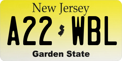 NJ license plate A22WBL