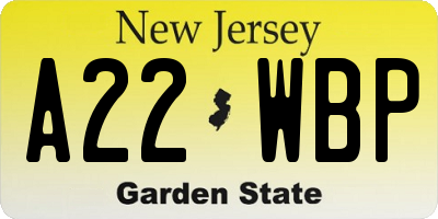 NJ license plate A22WBP