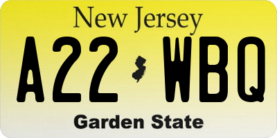 NJ license plate A22WBQ
