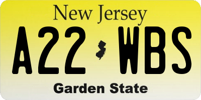 NJ license plate A22WBS