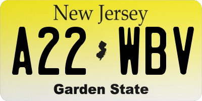 NJ license plate A22WBV