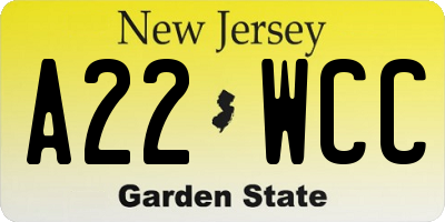 NJ license plate A22WCC