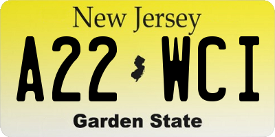 NJ license plate A22WCI