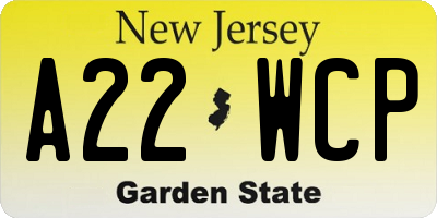 NJ license plate A22WCP