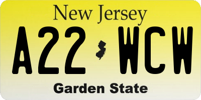 NJ license plate A22WCW