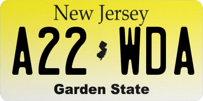 NJ license plate A22WDA