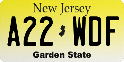NJ license plate A22WDF