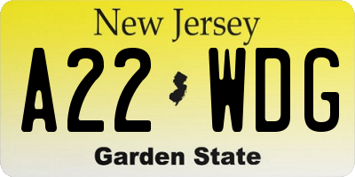 NJ license plate A22WDG