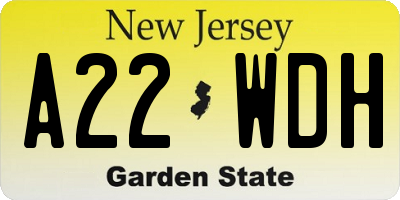 NJ license plate A22WDH