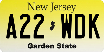 NJ license plate A22WDK