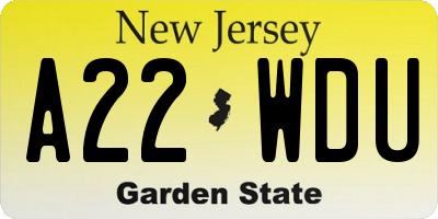 NJ license plate A22WDU