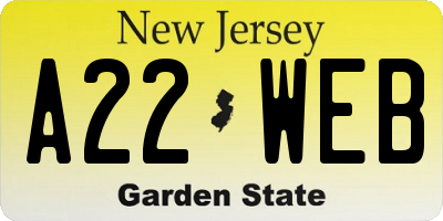 NJ license plate A22WEB