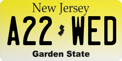 NJ license plate A22WED