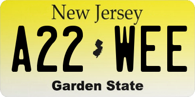 NJ license plate A22WEE