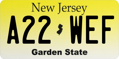 NJ license plate A22WEF