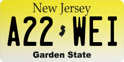 NJ license plate A22WEI