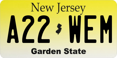 NJ license plate A22WEM