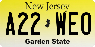 NJ license plate A22WEO