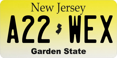 NJ license plate A22WEX