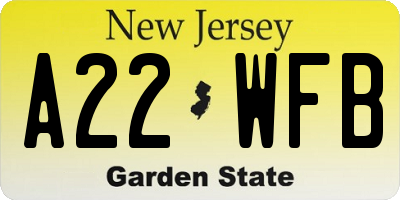 NJ license plate A22WFB