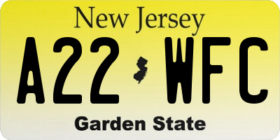 NJ license plate A22WFC