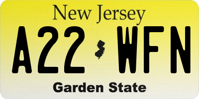 NJ license plate A22WFN