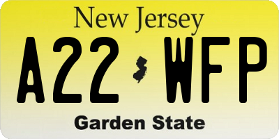 NJ license plate A22WFP