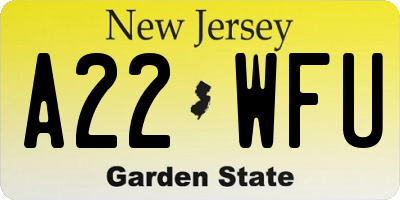 NJ license plate A22WFU
