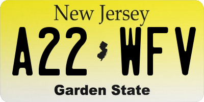 NJ license plate A22WFV