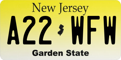 NJ license plate A22WFW