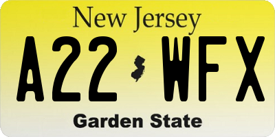 NJ license plate A22WFX